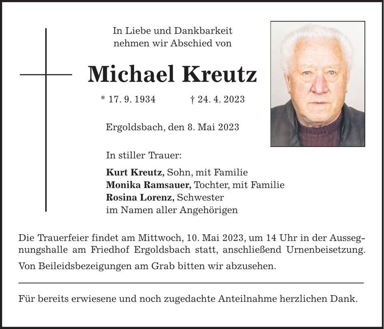 Traueranzeige Michael Kreutz