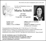 Traueranzeige Maria Schießl