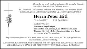 Traueranzeige Peter Hitl
