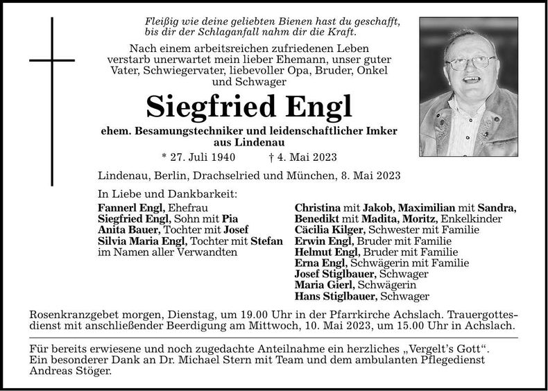 Traueranzeige Siegfried Engl