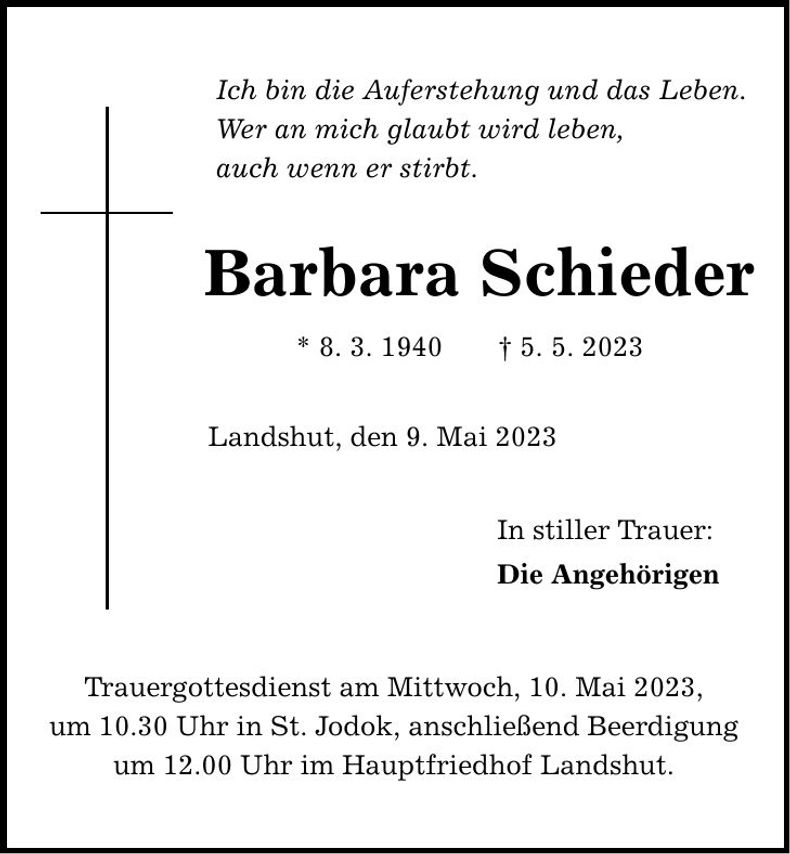 Traueranzeige Barbara Schieder