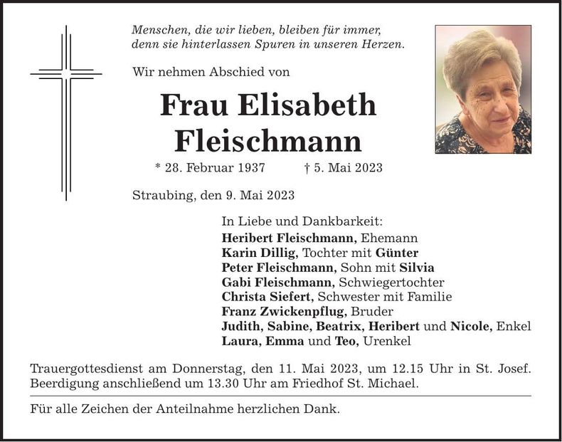 Traueranzeige Elisabeth Fleischmann