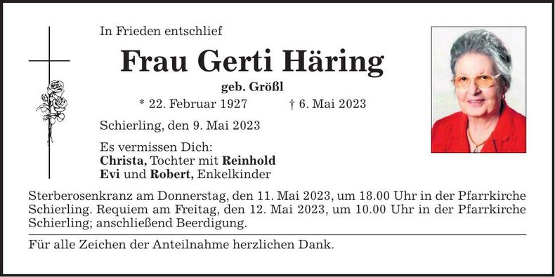 Traueranzeige Gerti Häring