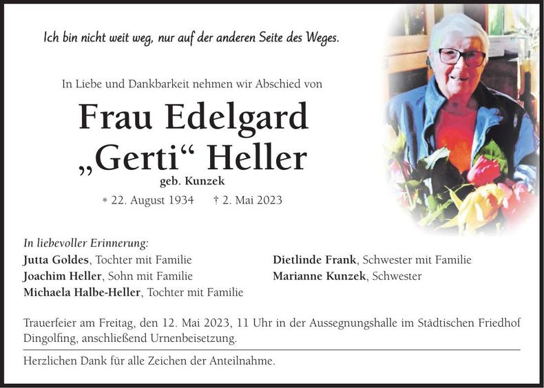 Traueranzeige Edelgard Heller