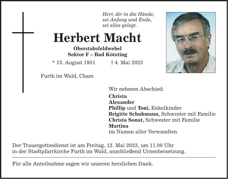 Traueranzeige Herbert Macht