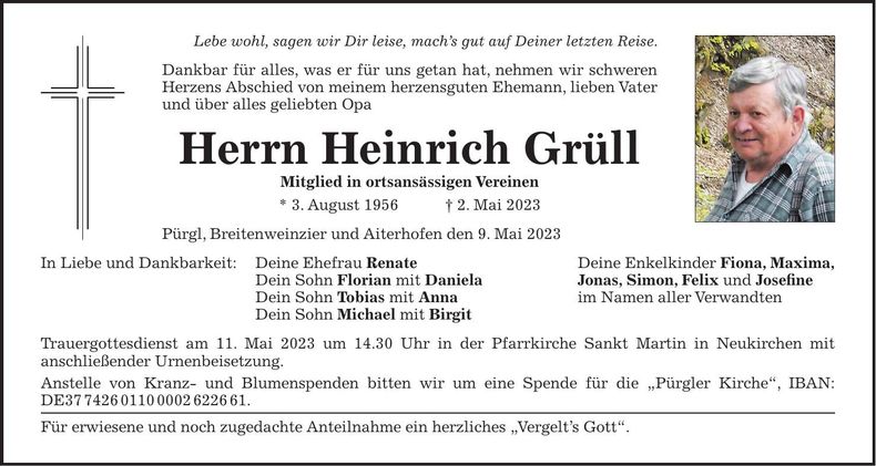 Traueranzeige Heinrich Grüll