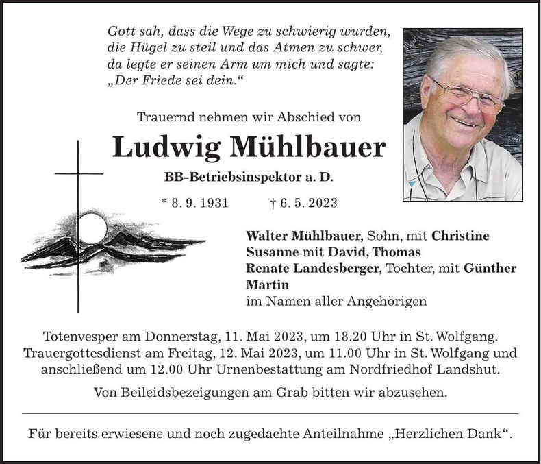 Traueranzeige Ludwig Mühlbauer
