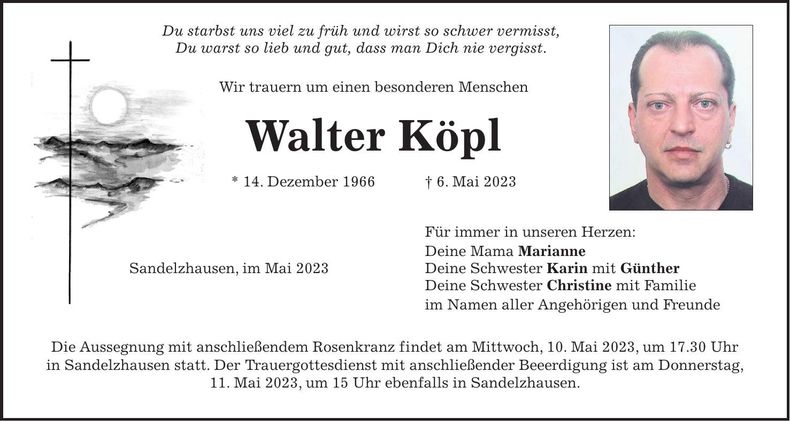 Traueranzeige Walter Köpl