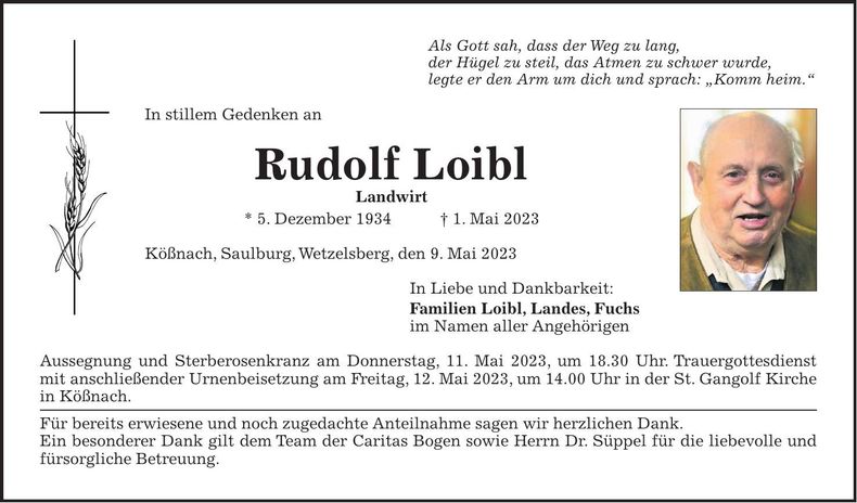 Traueranzeige Rudolf Loibl