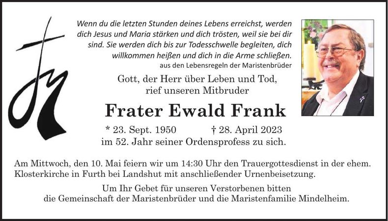 Traueranzeige Ewald Frank