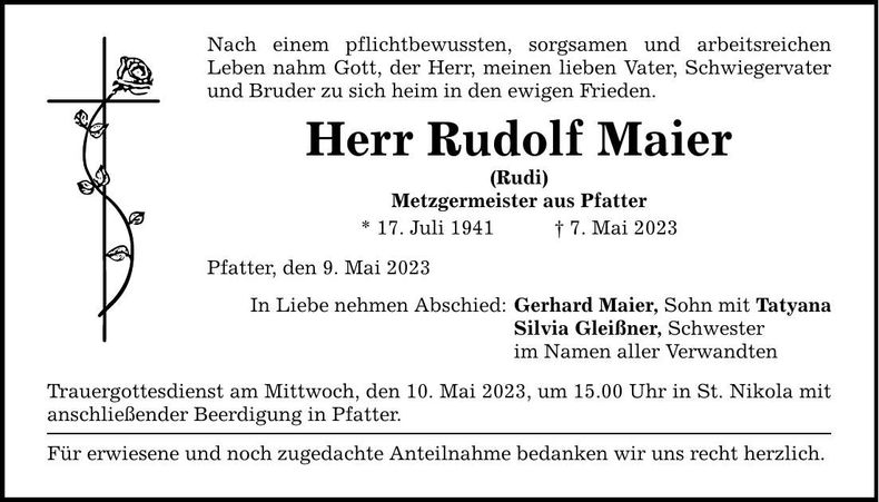 Traueranzeige Rudolf Maier