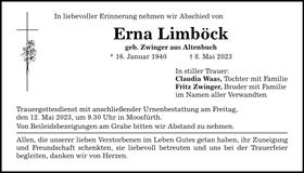 Traueranzeige Erna Limböck