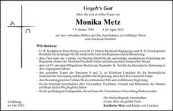 Traueranzeige Monika Metz