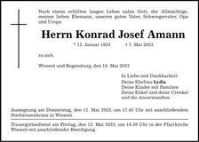 Traueranzeige Konrad Josef Amann