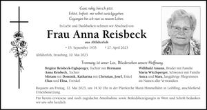 Traueranzeige Anna Reisbeck