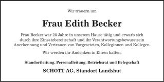 Traueranzeige Edith Becker