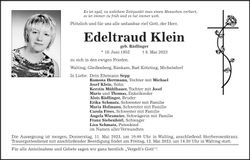 Traueranzeige Edeltraud Klein