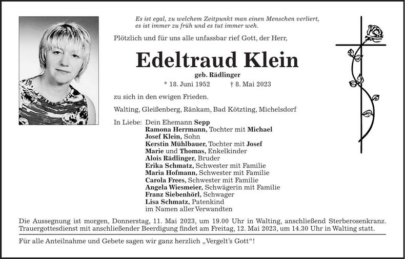 Traueranzeige Edeltraud Klein