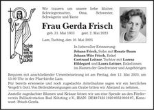 Traueranzeige Gerda Frisch