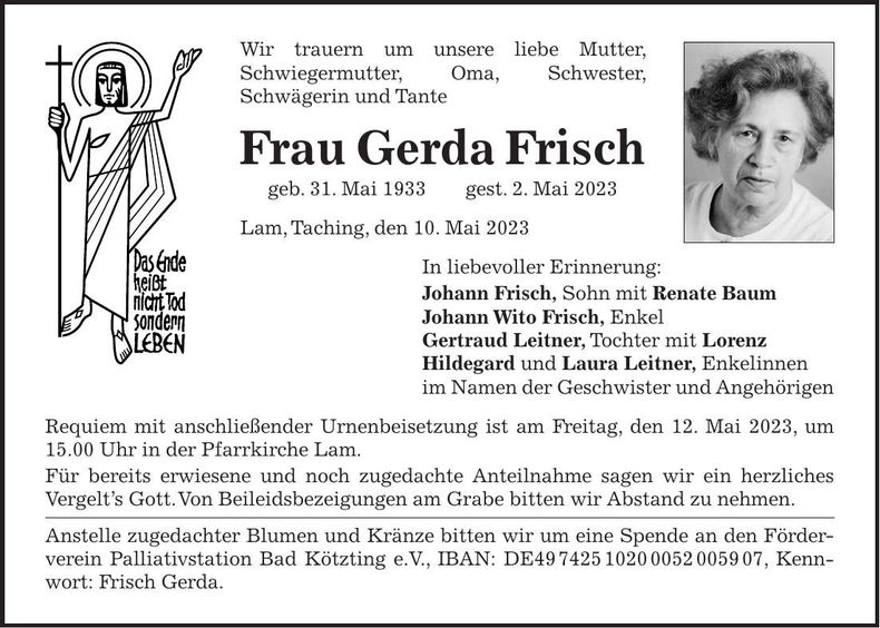 Traueranzeige Gerda Frisch