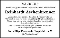 Traueranzeige Reinhardt Aschenbrenner