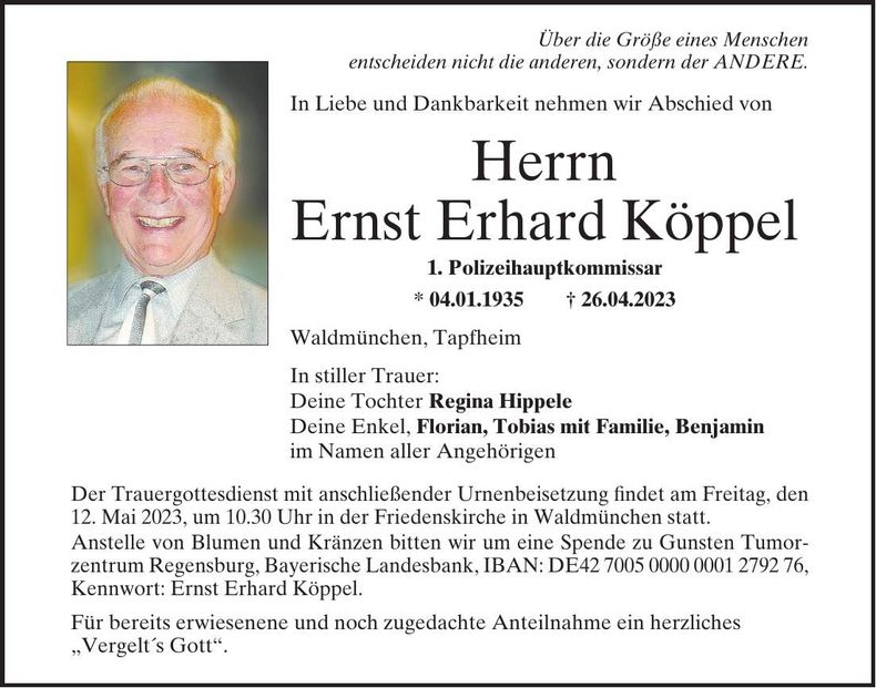 Traueranzeige Ernst Erhard Köppel