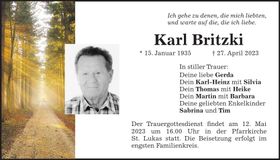 Traueranzeige Karl Britzki
