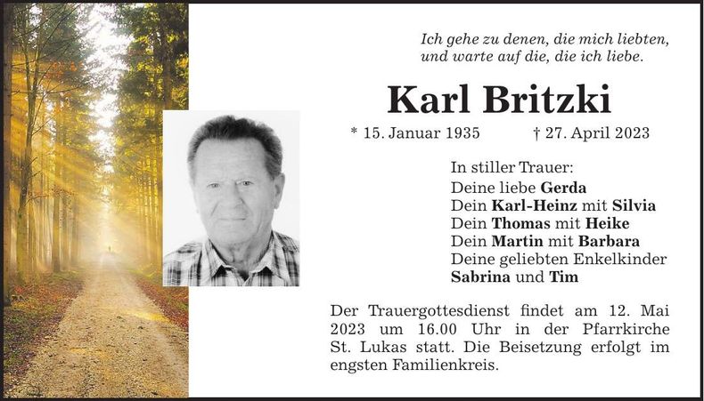Traueranzeige Karl Britzki