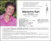 Traueranzeige Marianne Karl