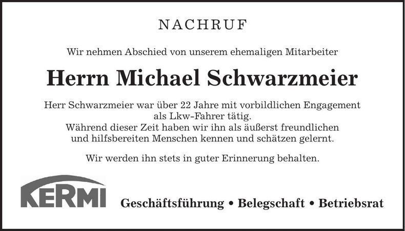 Traueranzeige Michael Schwarzmeier