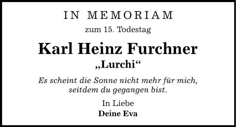 Traueranzeige Karl Heinz Furchner
