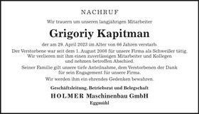 Traueranzeige Grigoriy Kapitman