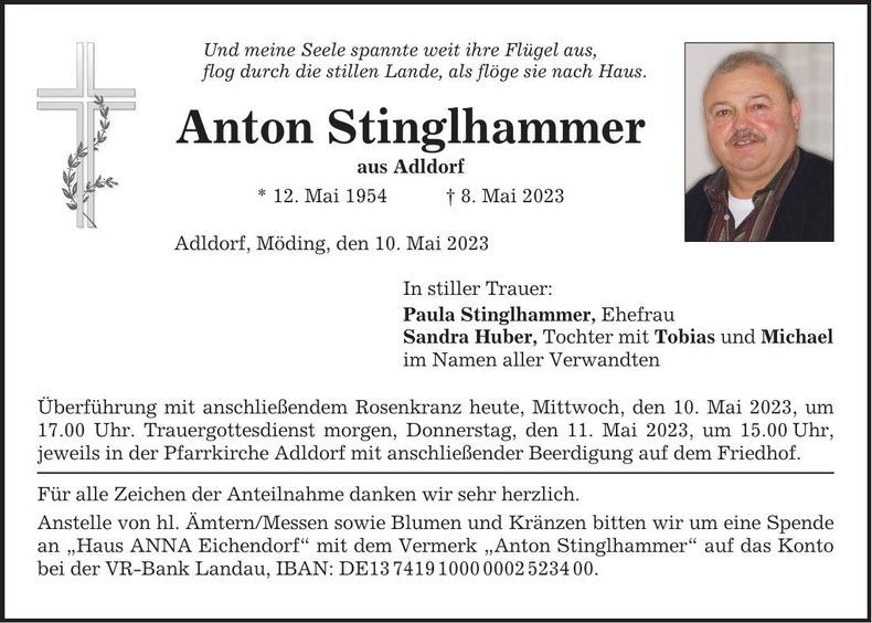 Traueranzeige Anton Stinglhammer