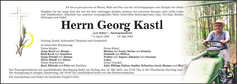 Traueranzeige Georg Kastl
