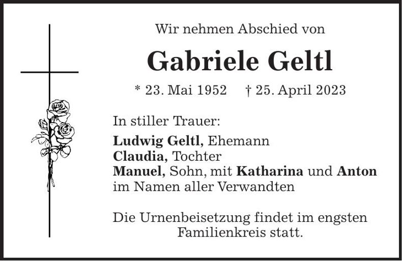 Traueranzeige Gabriele Geltl