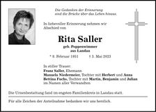 Traueranzeige Rita Saller