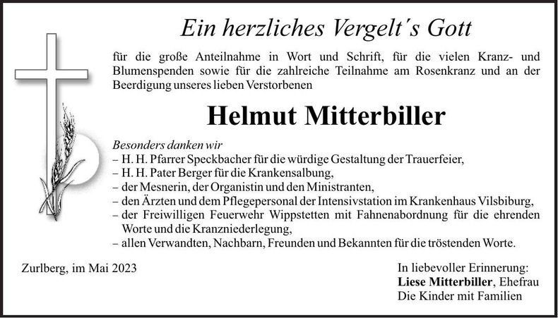 Traueranzeige Helmut Mitterbiller