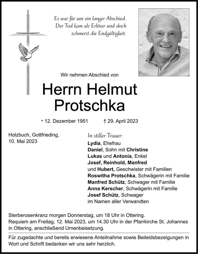Traueranzeige Helmut Protschka