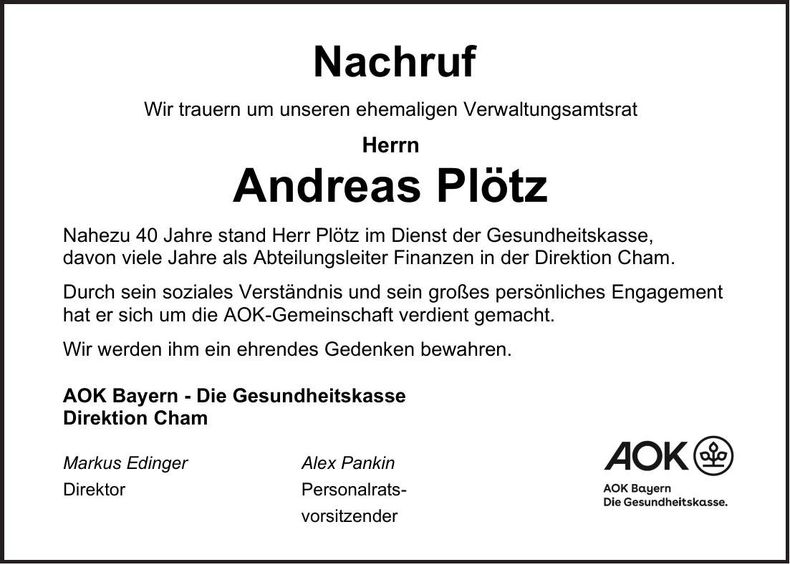Traueranzeige Andreas Plötz