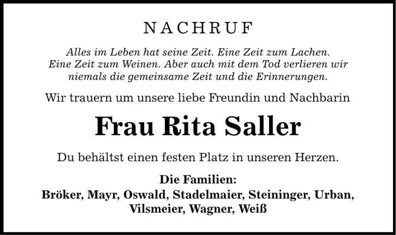 Traueranzeige Rita Saller