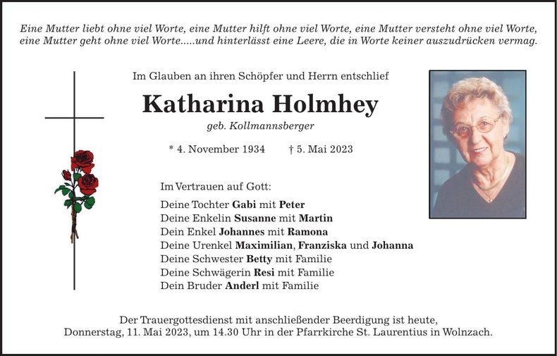Traueranzeige Katharina Holmhey
