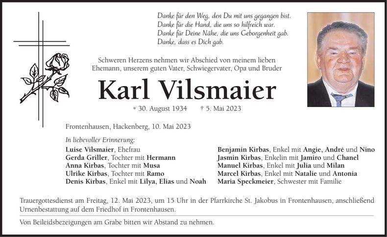 Traueranzeige Karl Vilsmaier