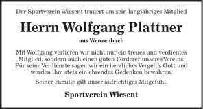 Traueranzeige Wolfgang Plattner