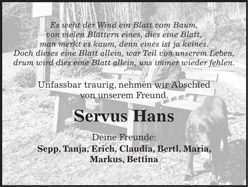 Traueranzeige Hans Bernhard