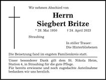Traueranzeige Siegbert Britze