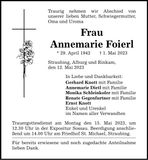 Traueranzeige Annemarie Foierl