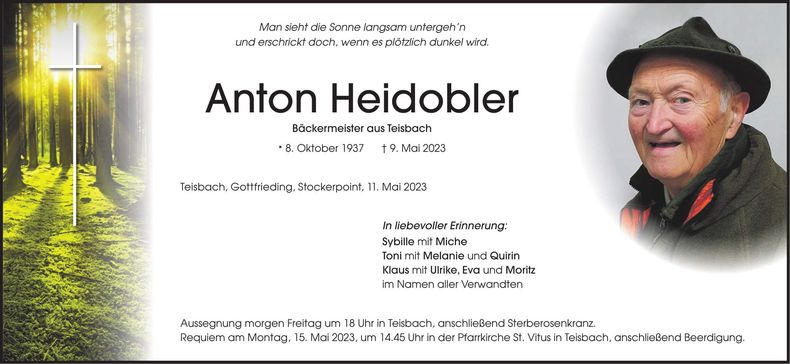 Traueranzeige Anton Heidobler