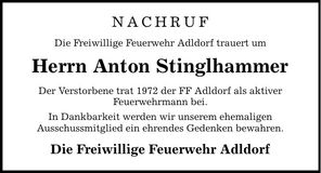 Traueranzeige Anton Stinglhammer