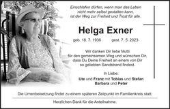 Traueranzeige Helga Exner