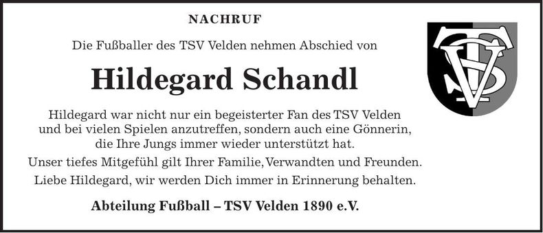 Traueranzeige Hildegard Schandl